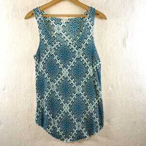 One World‎ KUTA Womens Sleeveless Top Sz S/M Teal Boho Tribal Artisian Ethical